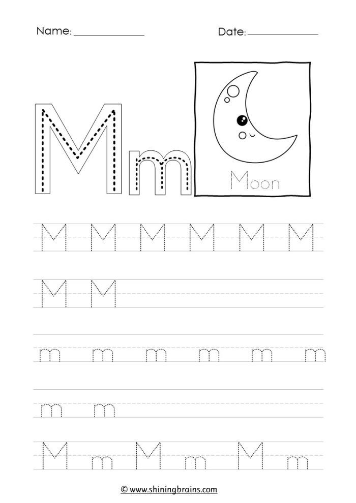 Worksheet featuring the letter M activities for preschoolers to enhance their alphabet knowledge