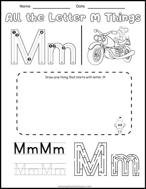Colorful worksheet focusing on the letter M with engaging activities for preschoolers