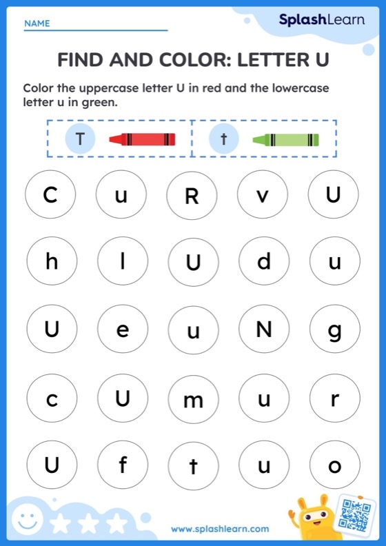 Phonics worksheet for Pre-K Worksheet for preschoolers focusing on the letter U with tracing activities and identification exercises. Get Ready for Reading: All About the Letter U worksheet for early phonics practice.