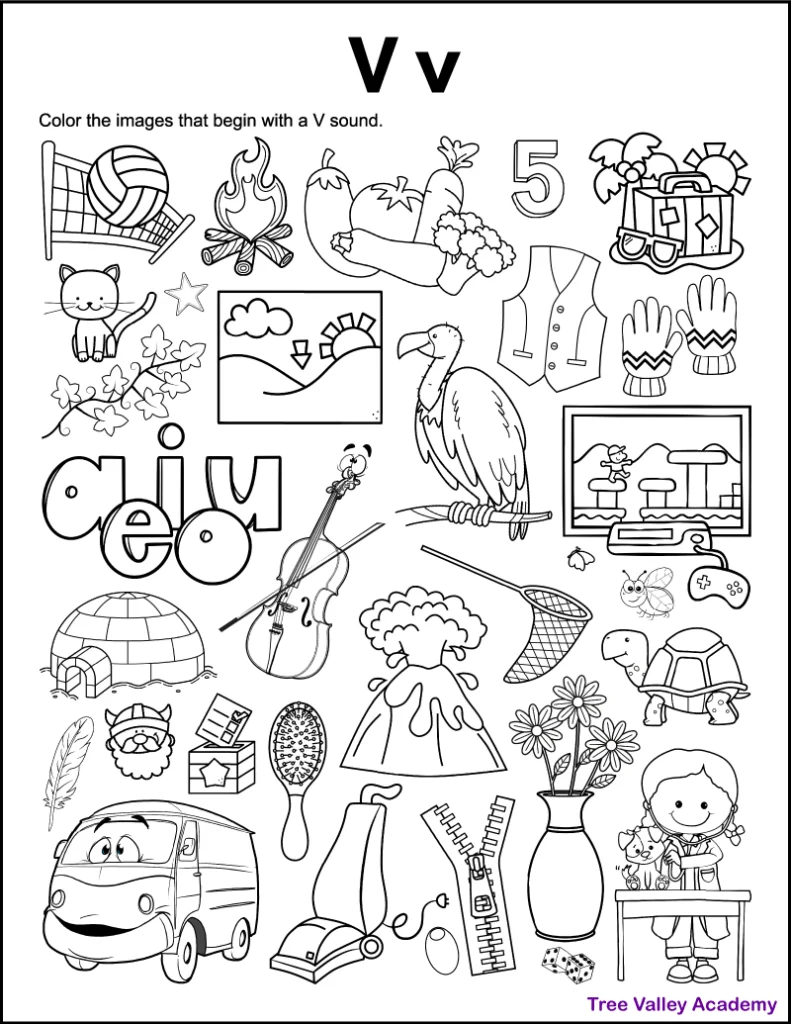 Get Ready for Reading: Engaging Letter V Worksheet for Pre-K Kids Worksheet featuring the letter V to boost preschool reading skills