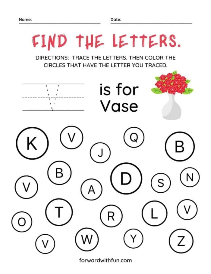 Get Ready for Reading: Engaging Letter V Worksheet for Pre-K Learners Worksheet for preschoolers focusing on the letter V to enhance early reading skills