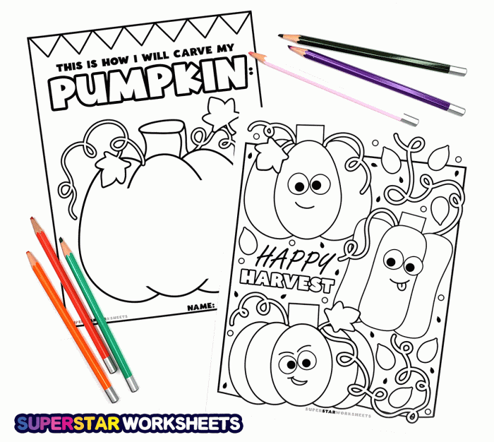Fall-themed giant pumpkin coloring page worksheet for kids in kindergarten Giant pumpkin coloring page with two children lifting a huge pumpkin together for kindergarten fun