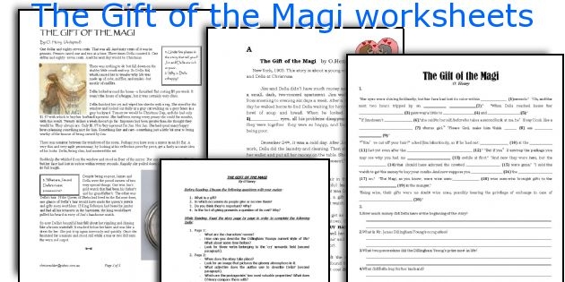 Worksheet for Extended Reading Comprehension based on "The Gift of the Magi" for seventh graders