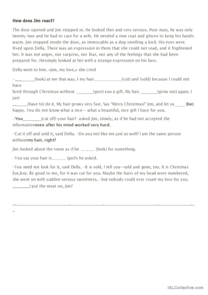 Students engaged in reading comprehension activities on "The Gift of the Magi" worksheet