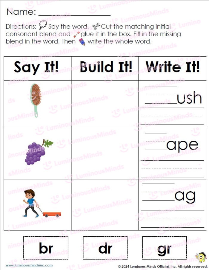 Glossary: Constructing Words worksheet for Kindergarten