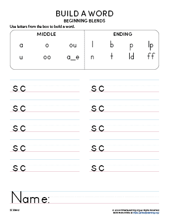 Glossary: Constructing Words worksheet for Kindergarten