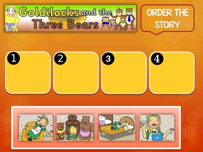 Worksheet featuring the sequence of Goldilocks and the Three Bears for Pre-K students