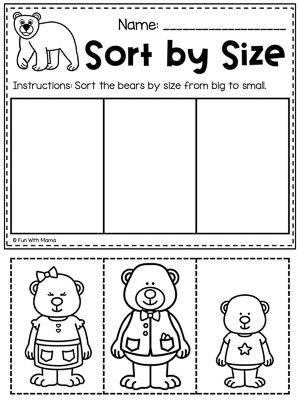 Worksheet illustrating the sequencing of Goldilocks and the Three Bears story for Pre-K students