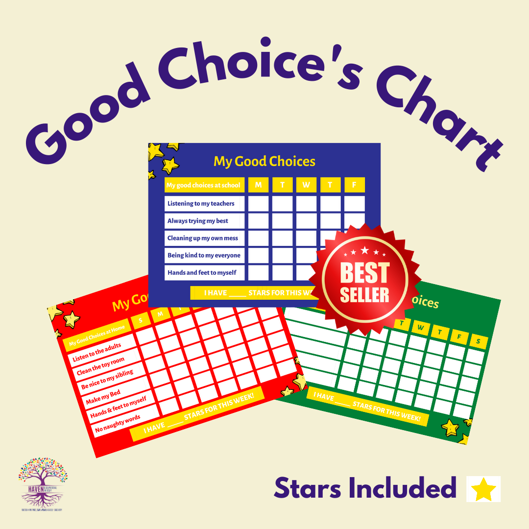 Colorful pre-K good choice chart with star reward tracking system for home learning