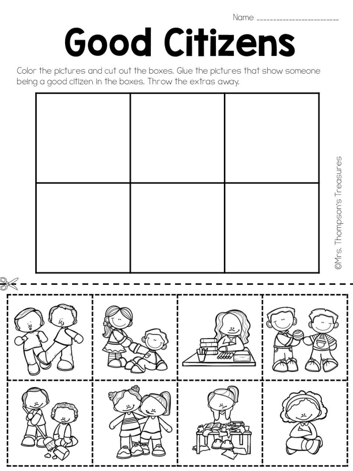 Second grade social studies worksheet featuring examples of being a good citizen for grade 2 students