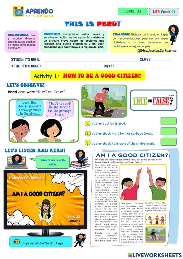 Worksheet illustrating ways to be a good citizen for second graders, covering topics like voting and community service. How to be a Good Citizen worksheet for addition activities in second grade.
