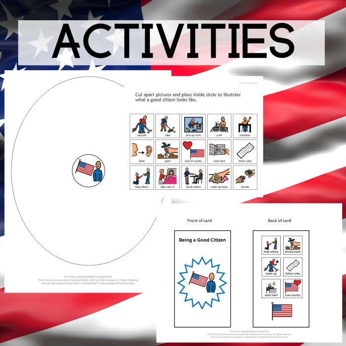 ALT text: Social studies worksheet for second graders on being a good citizen with examples like voting and courtesy