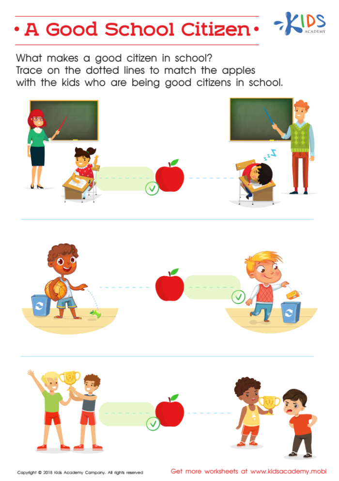 Second grade social studies worksheet featuring exercises on practicing good citizenship