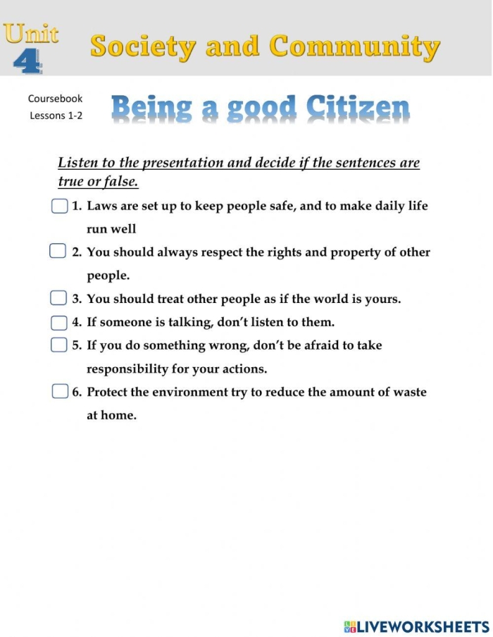 Worksheet showcasing examples of good citizenship for second graders, including voting and community service. Educational resource titled "How to be a Good Citizen" aimed at enhancing social studies skills.