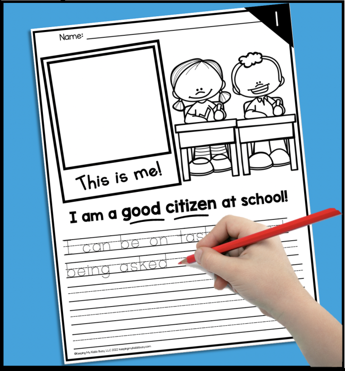 Second grade social studies worksheet illustrating examples of good citizenship through voting and community service