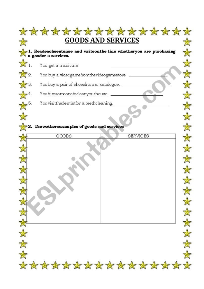 First grade students identify whether community helpers provide goods or services on this worksheet page 21.
