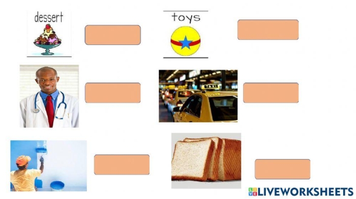 First grade worksheet showing illustrations of different workers for students to identify whether they sell goods or provide services