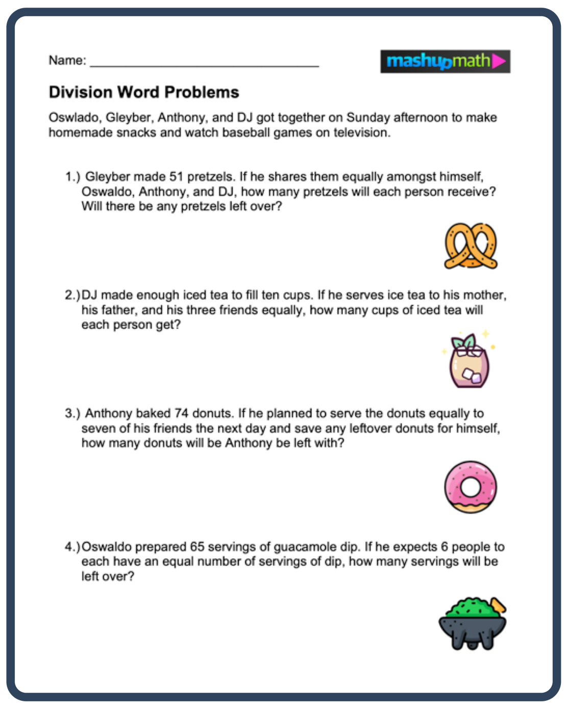 Division problem solving strategies worksheet for elementary math learners Third grade students solving division word problems using arrays, equal groups, repeated subtraction, and multiplication sentences