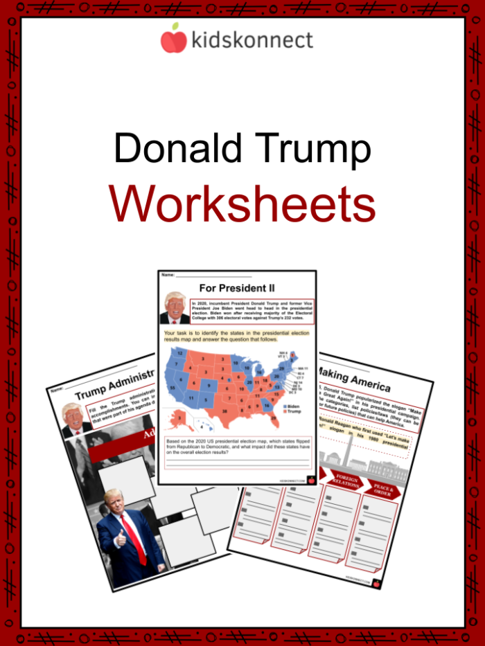 Third grade multiplication worksheet featuring a Donald Trump presidential fact sheet for lesson 22