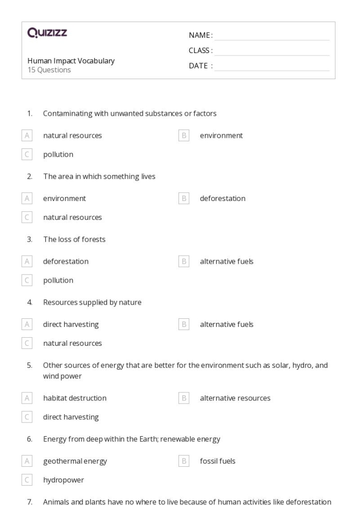 Sixth grade students analyzing overfishing data and environmental impacts on a science worksheet with research questions
