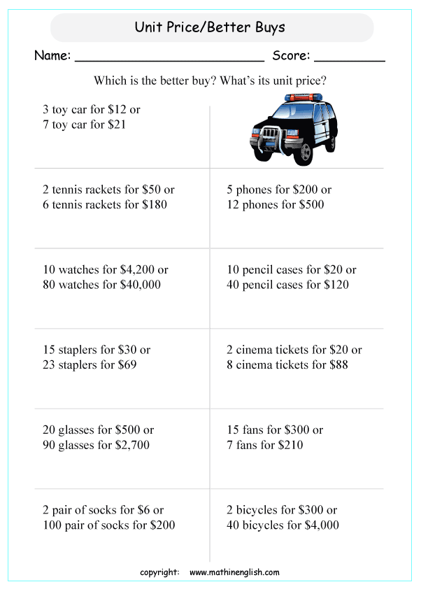 Shopping for Deals Unit Rate Performance Task Worksheet 14 Sixth grade math worksheet featuring a Shopping for Deals unit rate performance task with decimal operations
