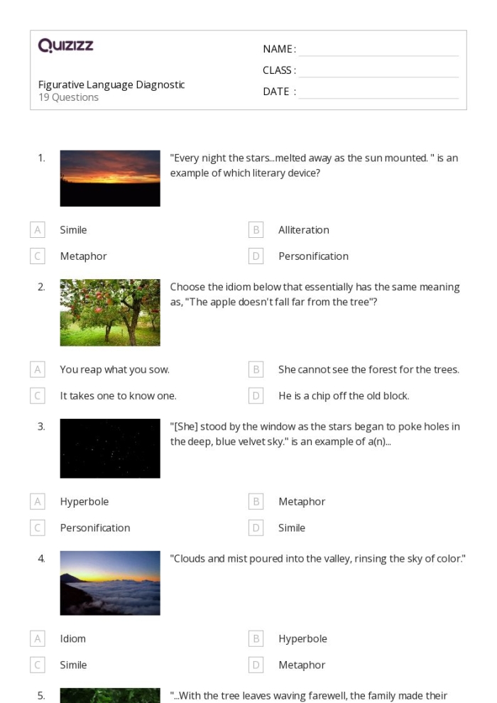A seventh grade student completing a worksheet exercise that asks them to identify and interpret common allusions using context clues from sentences
