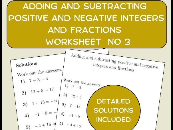 Practice worksheet for mastering addition and subtraction of positive and negative fractions in seventh grade mathematics Seventh grade math worksheet showing problems for adding and subtracting positive and negative fractions with answer key