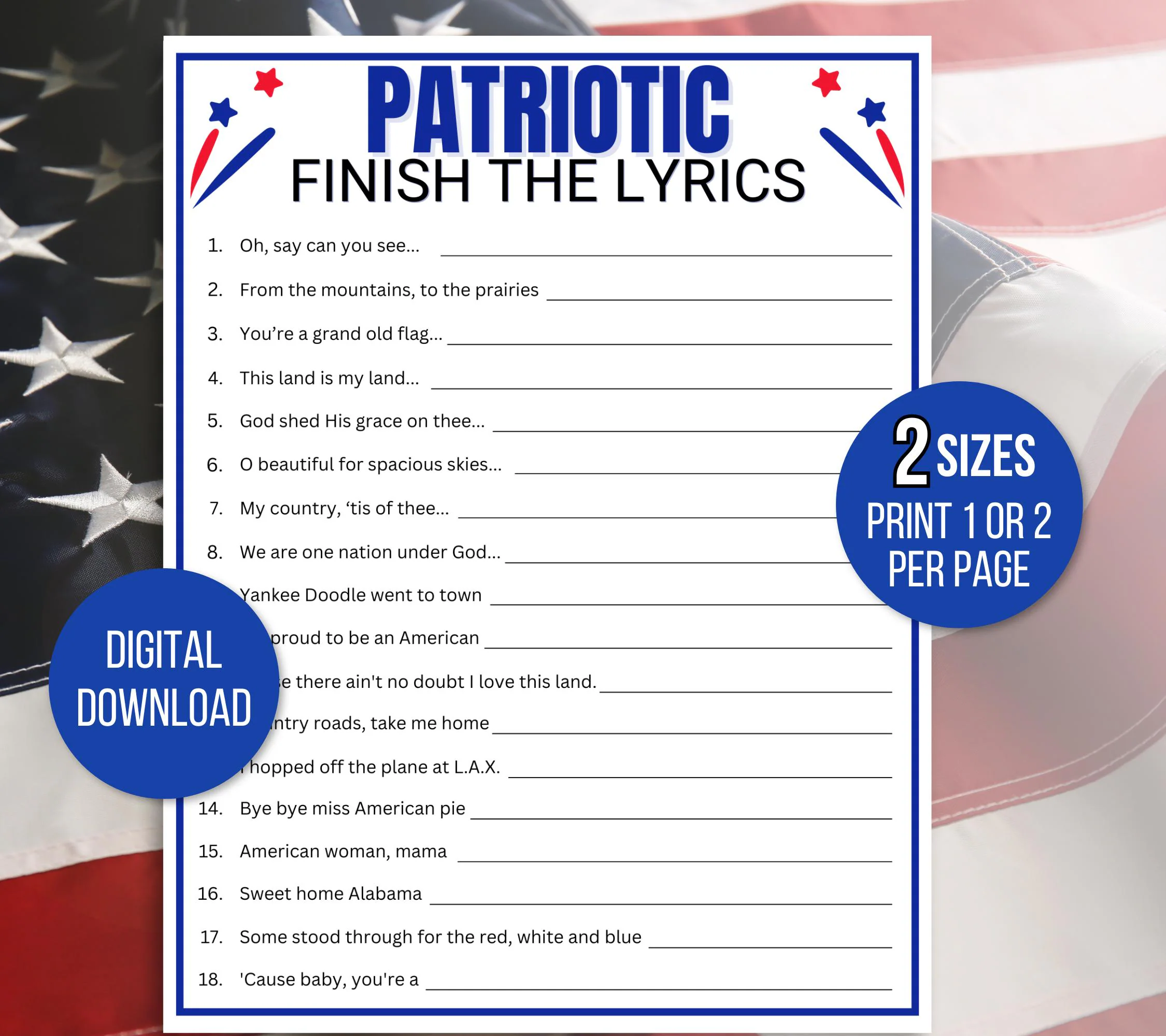 Worksheet featuring "You're a Grand Old Flag" for Pre-K kids celebrating patriotism. Fun activity for teaching time and money concepts.