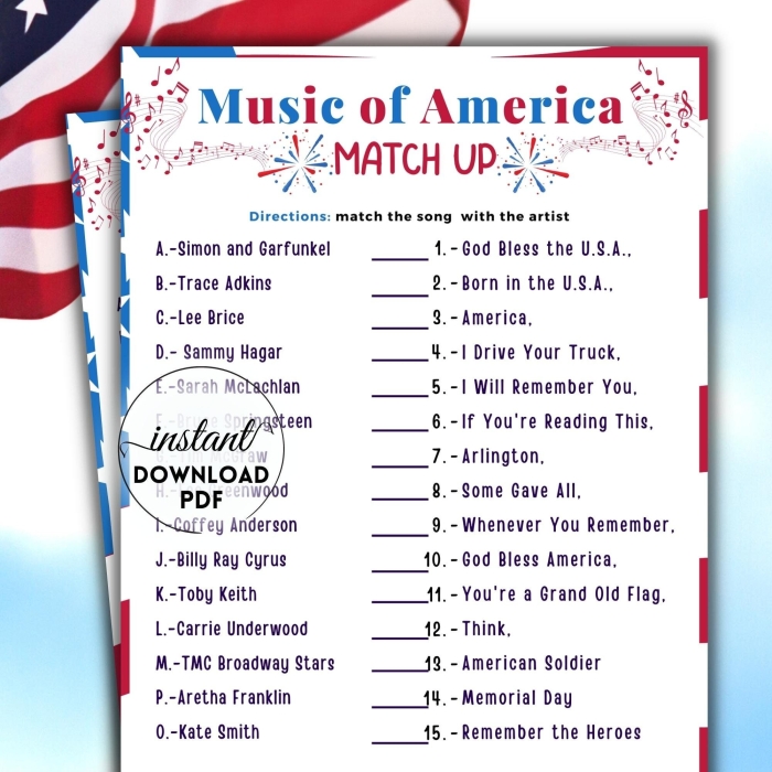 Preschool worksheet featuring patriotic flag theme for the song You are a Grand Old Flag