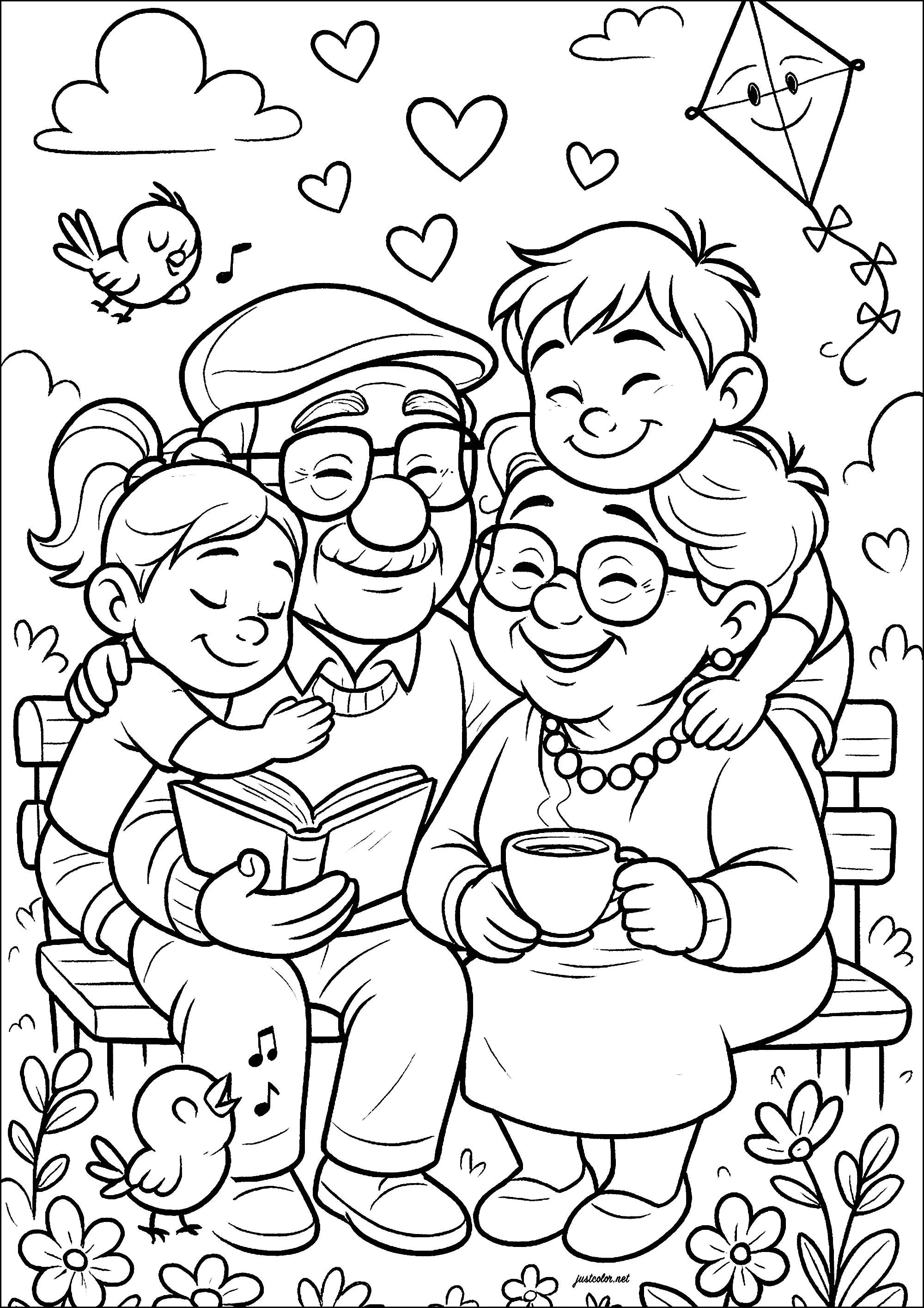 Grandparents Day coloring worksheet for kindergarten students celebrating the special holiday