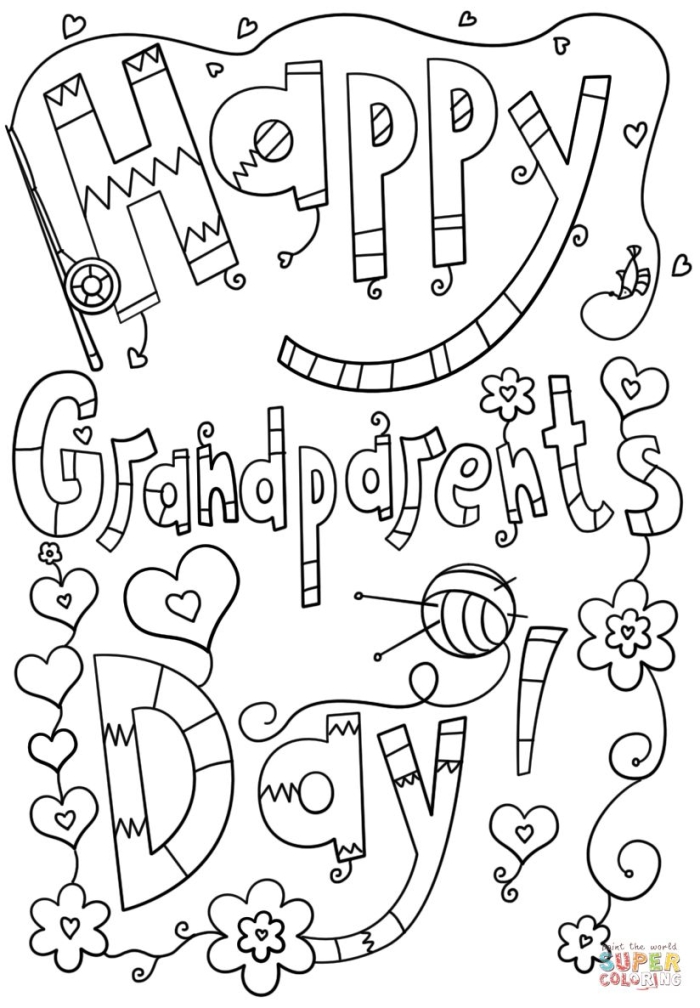 Kindergarten coloring worksheet featuring a science-themed design for Grandparents Day