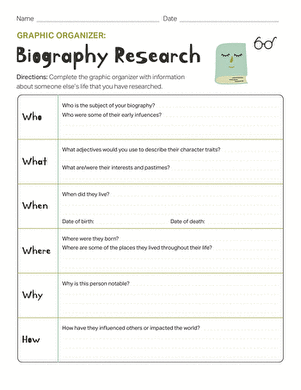 Worksheet image for the Graphic Organizer: Research an Influential Person activity Graphic organizer worksheet for researching an influential person in Spanish for fourth graders