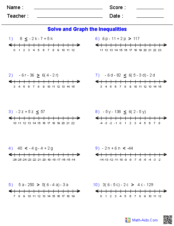 Sixth grade student completing a math worksheet on graphing inequalities on number lines image 13