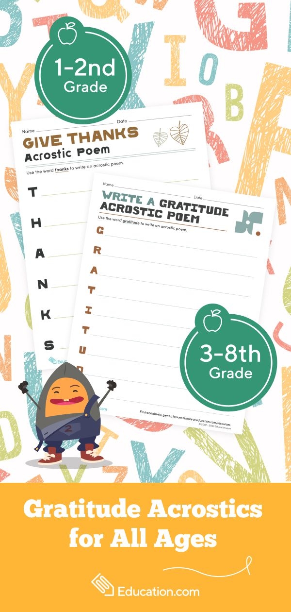 Gratitude Acrostic Poem Worksheet for Third Grade Students 12 Third grade students practicing gratitude with an acrostic poem worksheet 12