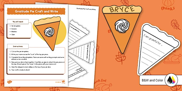 Visual representation of a Gratitude Pie designed for fourth-grade geometry students Gratitude Pie worksheet illustrating pie slices representing various aspects of thankfulness