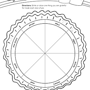 Engaging fourth-grade geometry activity with a focus on gratitude and visualization Gratitude Pie worksheet featuring colorful pie slices representing different aspects of thankfulness