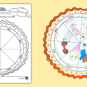 Engaging Gratitude Pie activity for students to visualize gratitude in pie slices Gratitude Pie worksheet designed for fourth graders to explore the concept of thankfulness through geometry