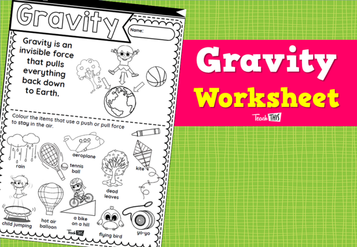 Fourth grade students learning about gravity definition with worksheet activity and examples