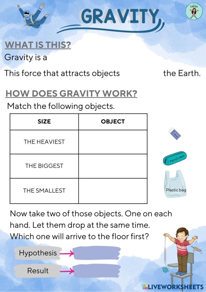 What Factors Affect Gravity Worksheet Image 6 for Middle School Science Learning Sixth grade students examining diagrams showing how mass and distance influence gravitational force between objects