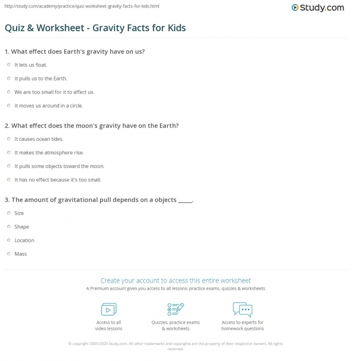 Fourth grade gravity definition worksheet with fun activities and science questions