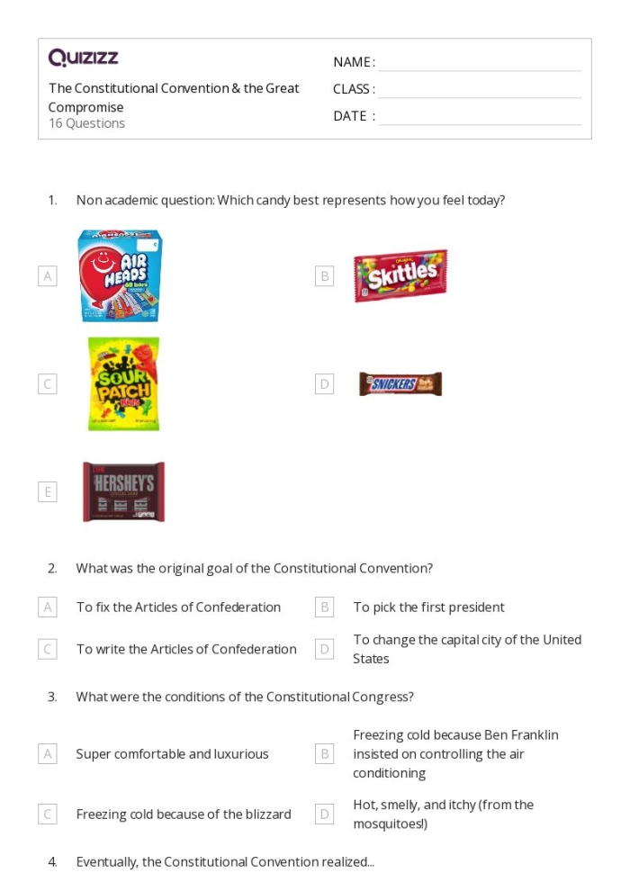 Interactive worksheet for sixth graders exploring the Great Compromise in social studies Students engaging with the Great Compromise worksheet from the 1787 Constitutional Convention
