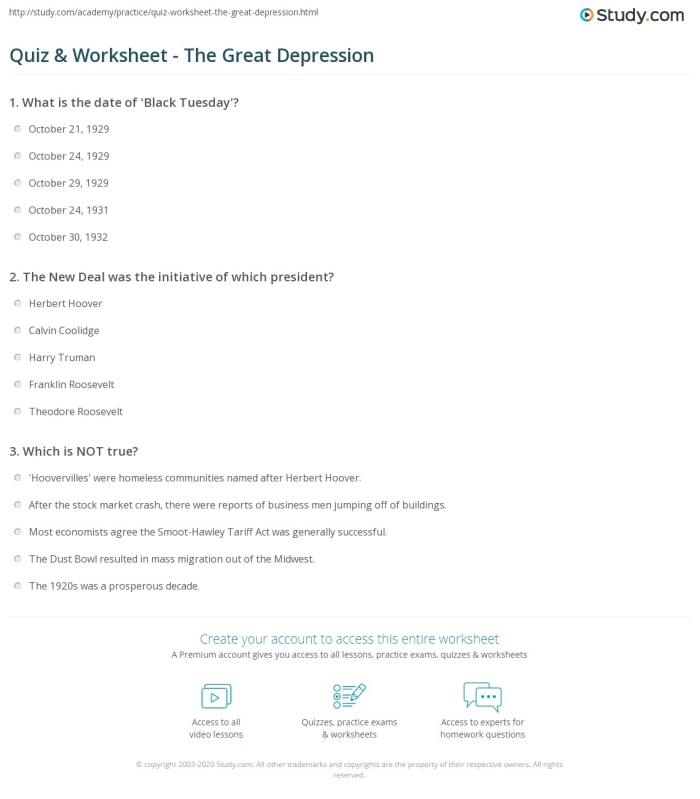 Great Depression worksheet for fifth graders to enhance reading comprehension skills