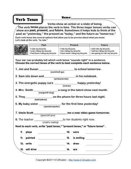 Great Grammar worksheet focused on present tense action verbs for third graders