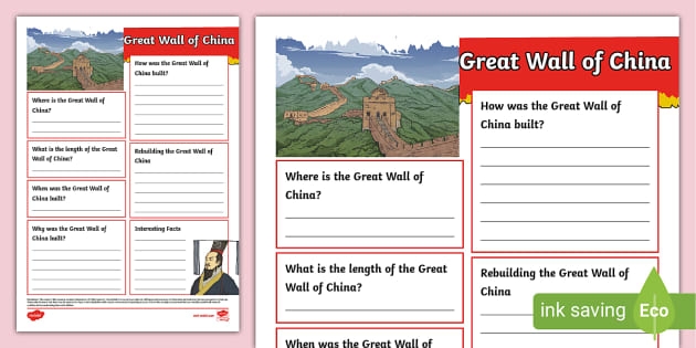 Great Wall of China worksheet for fourth graders focusing on fractions