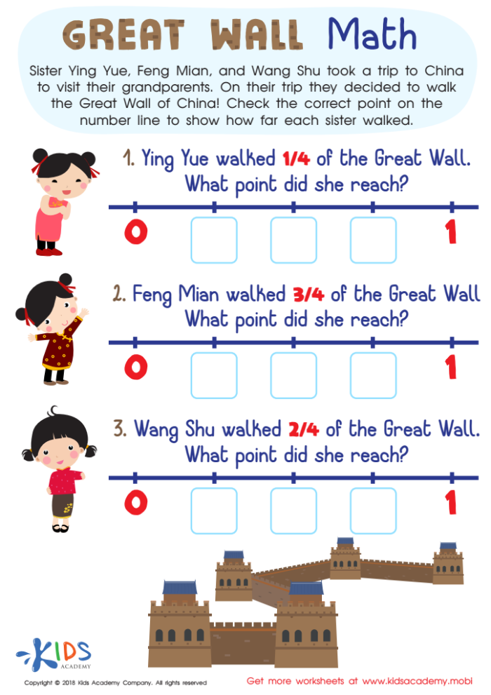 Great Wall of China worksheet for fourth graders focusing on fractions