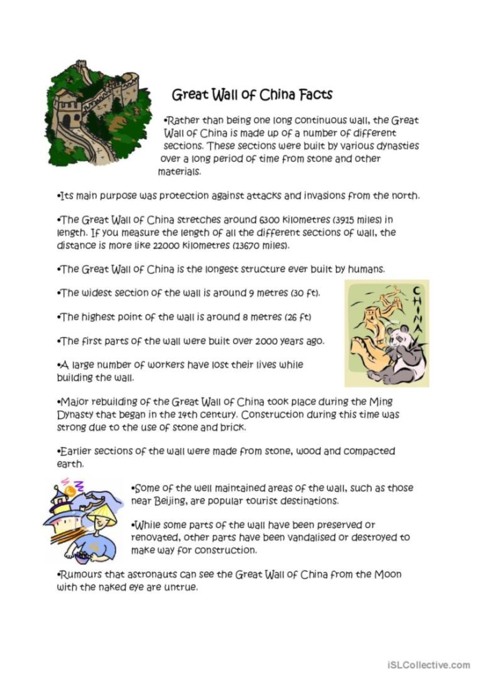 Great Wall of China worksheet for fourth graders focusing on fractions