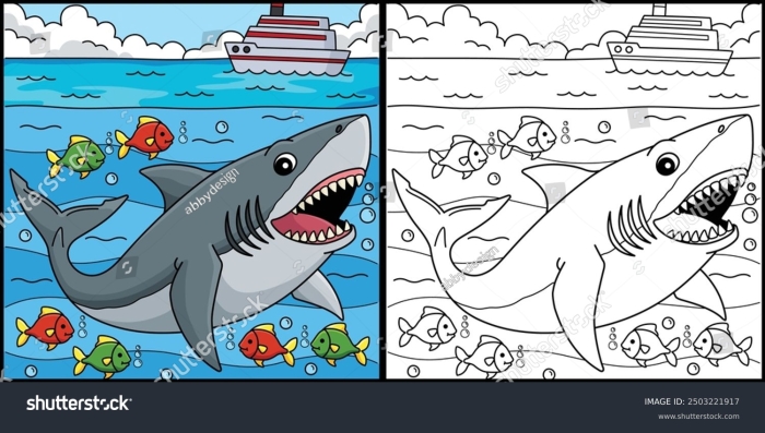 Color the Great White Shark worksheet featuring a friendly illustration for young learners