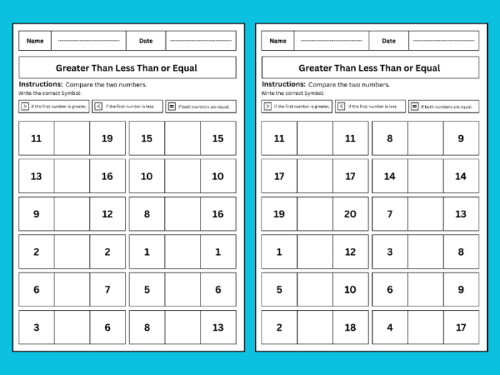 Greater Than Less Than Symbols Worksheet 6 for Second Grade Math Second grade math worksheet featuring two-digit addition problems and comparison symbols for practice