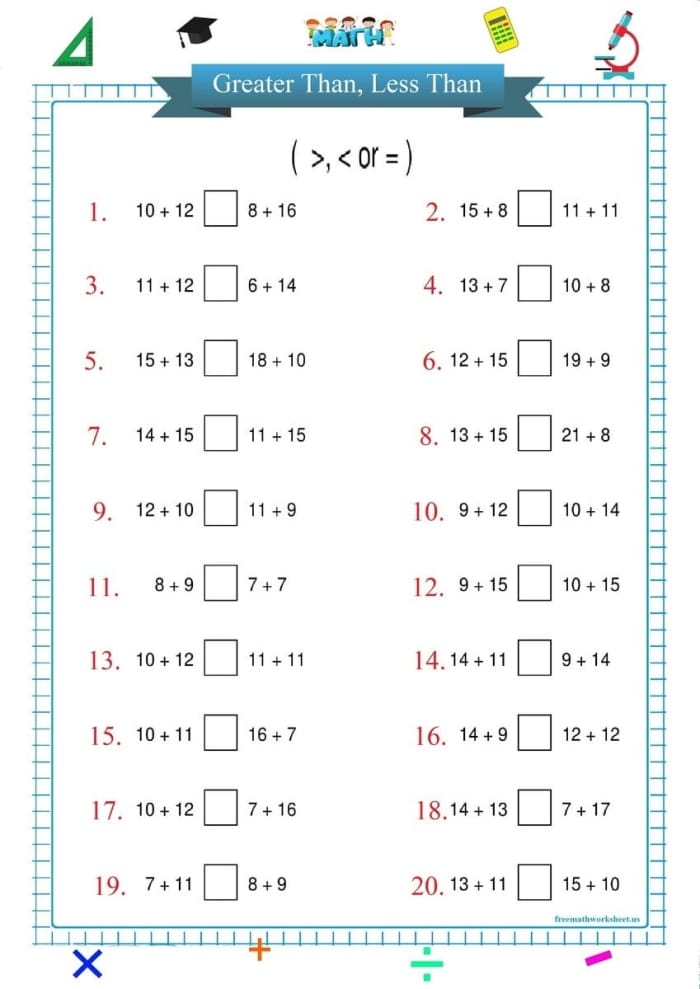 Worksheet for comparing fractions using greater than and less than symbols