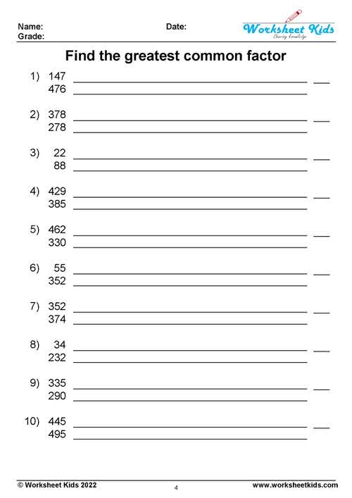 Worksheet illustrating how to use factor rainbows to determine the greatest common factor of two numbers. Educational resource for sixth graders focusing on finding the greatest common factor.